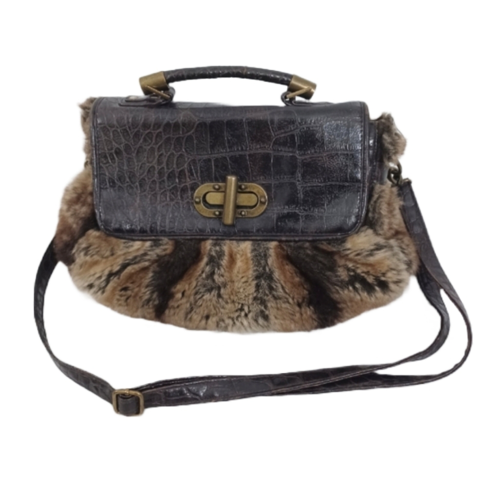 BUENO FAUX FUR/FAUX LEATHER CROSSBODY BAG